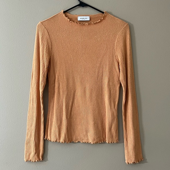 Gilli Women's Copper Lettuce Trim Soft Ribbed Knit Top - Size M - Picture 2 of 10